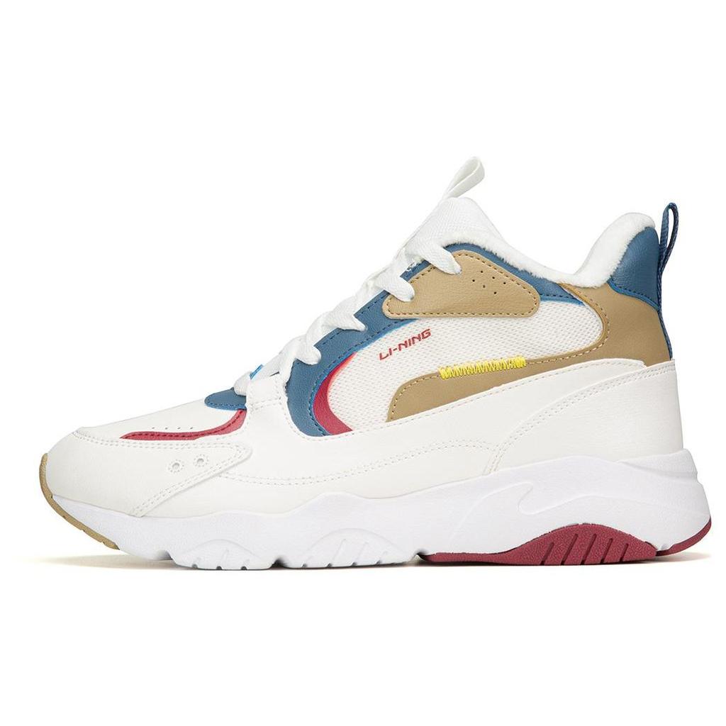 Li-Ning Fleece Lined Non-Slip Wear-Resistant Warm Mid-Top Sports Casual Shoes Men Sneakers Cloud-White AGLS209-1
