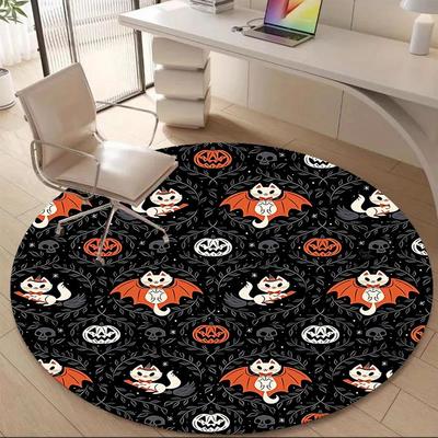 1PC Halloween Cats Office Round Area Rug, Mat Suitable For Office, Under Office Chairs Bedroom Living Room Home Decor, Room Deco