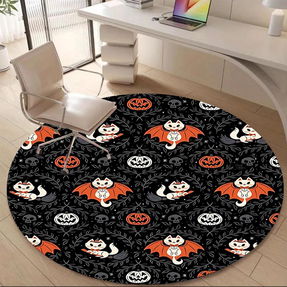 1PC Halloween Cats Office Round Area Rug, Mat Suitable For Office, Under Office Chairs Bedroom Living Room Home Decor, Room Deco