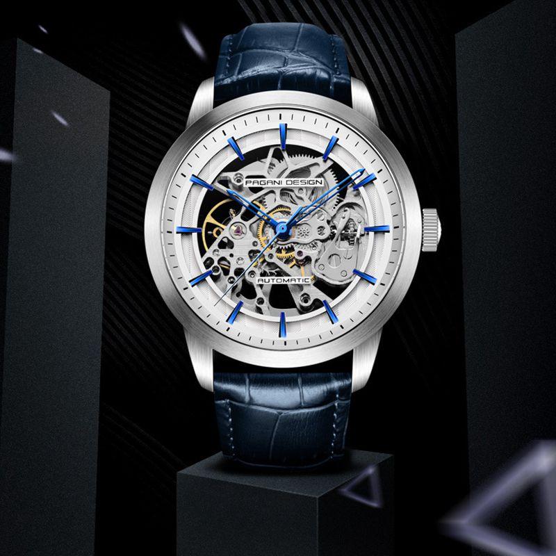 Pagani Design Luksus Automatisk Business Mekanisk Klokke Lær Skjelett Hul Klokke Vanntett Herre Mekanisk Klokke