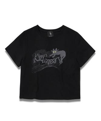 Ledeoli Notty Cat Crop Short Sleeve T-Shirt [Black]