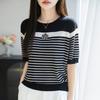 Women Knit T-shirt MODERN NEW SAGA Summer Knitted Shirt Short Sleeve Tees O-neck Patchwork Pullover Knit Tops
