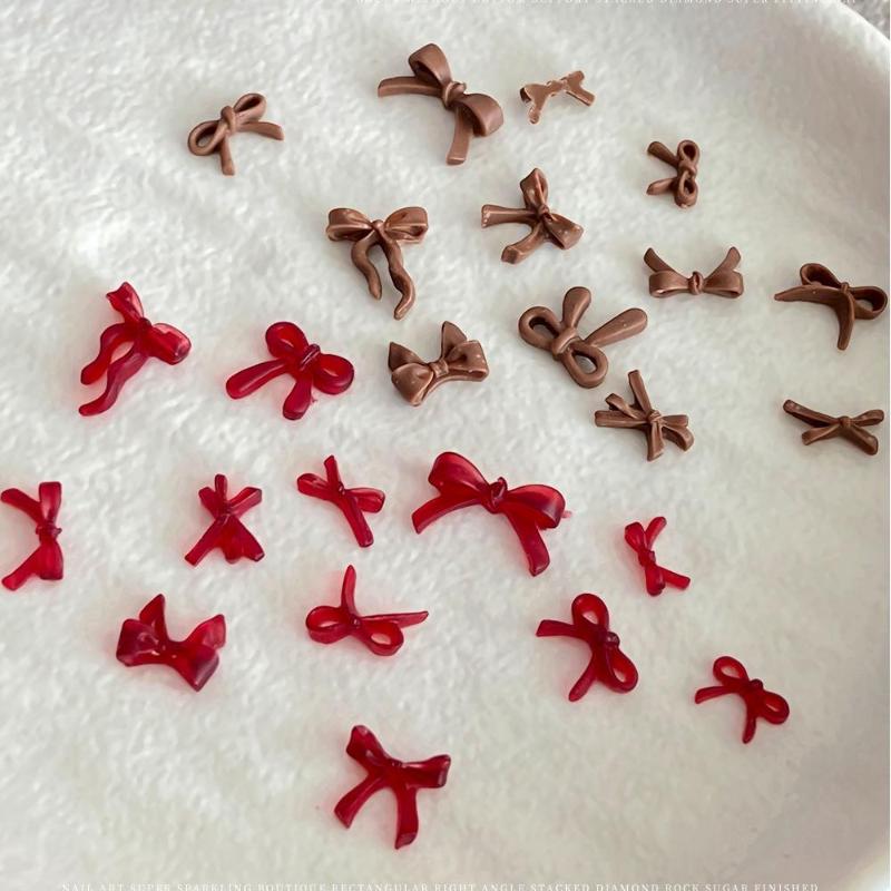12 Grids/Box Bow Nail Art Decorations 3D Red Brown Bowknot Resin Charms Jewelry Diy Manicure Decoration Supplies Accessories