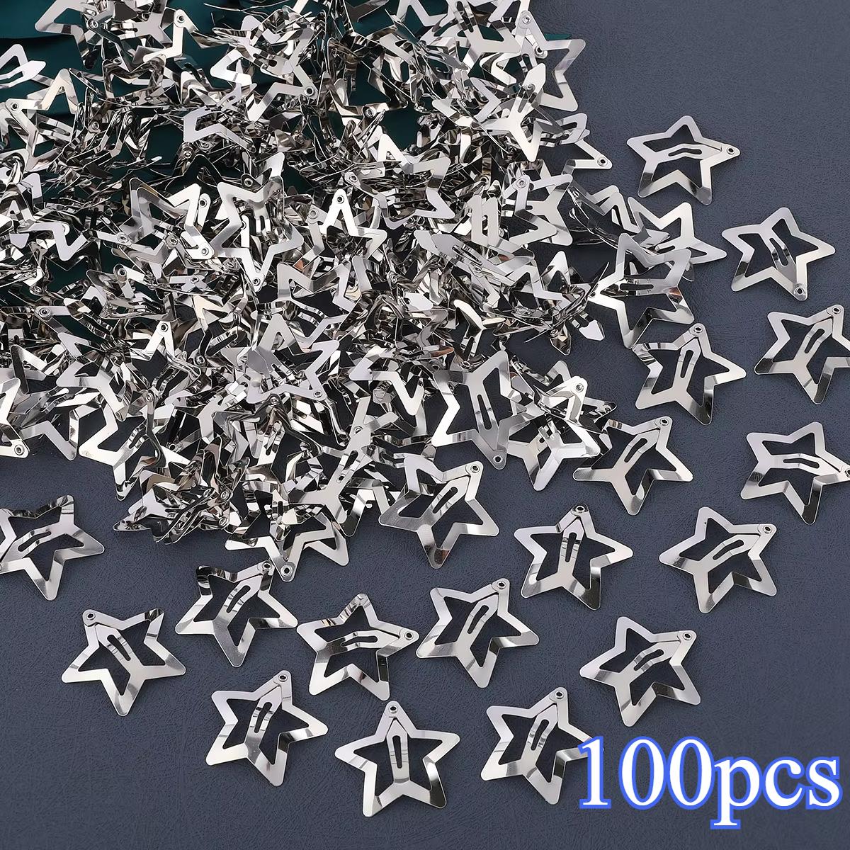 

100/50/20/10/5/2 шт Y2K звездные заколки для волос для девочек филигранные металлические заколки-звездочки женские простые шпильки BB заколки аксессуары для волос 100pcs серебряный