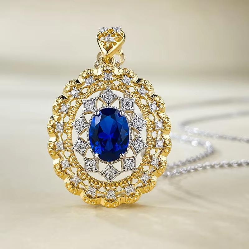 2023 New 5A Zircon Italian Craft Palace Style Sapphire Necklace Pendant for Women and Women's Jewelry