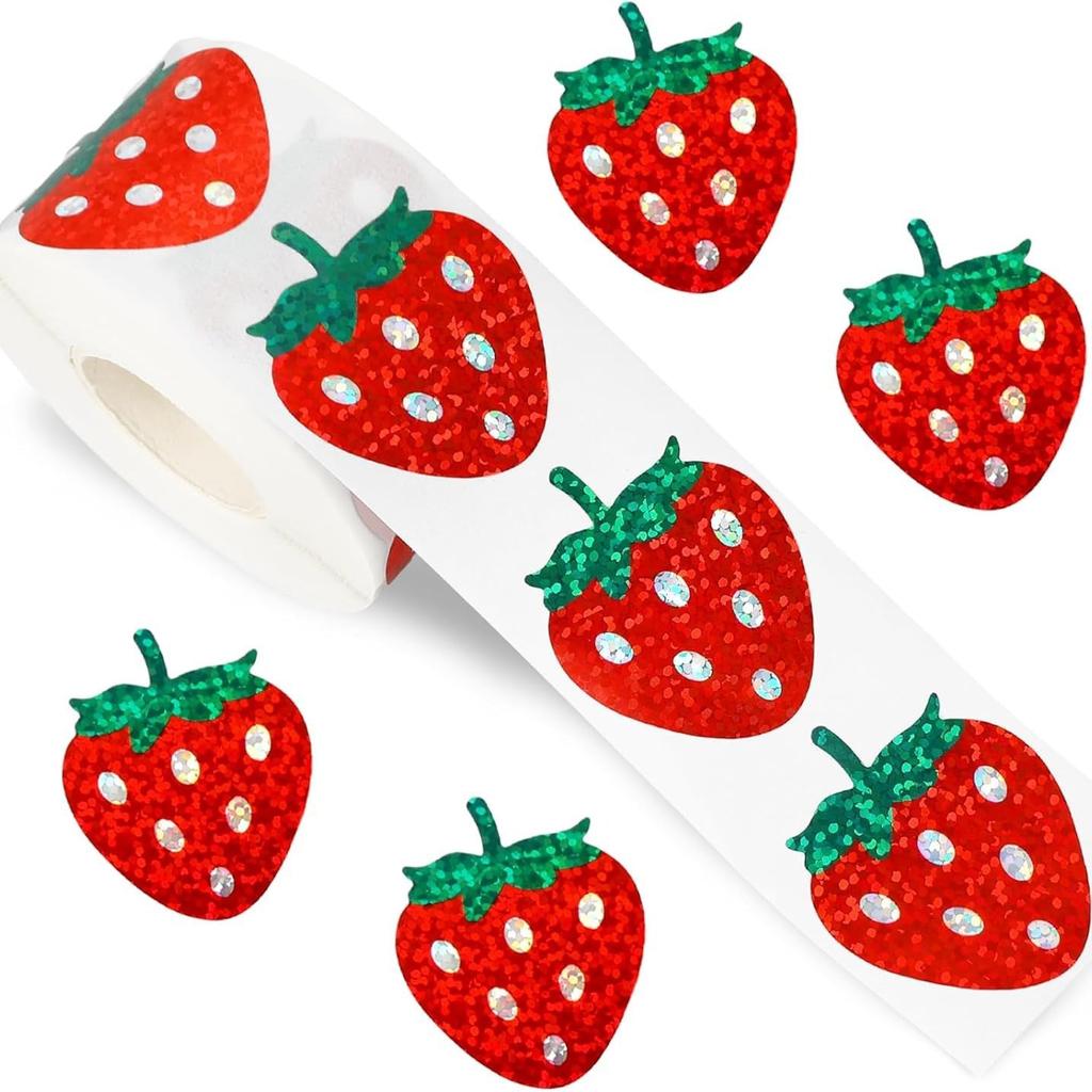 500Paste/Volume   2.5cmStrawberry Alien Laser Stickers Sealing Stickers Decorative Gift Box Adhesive Stickers Labels