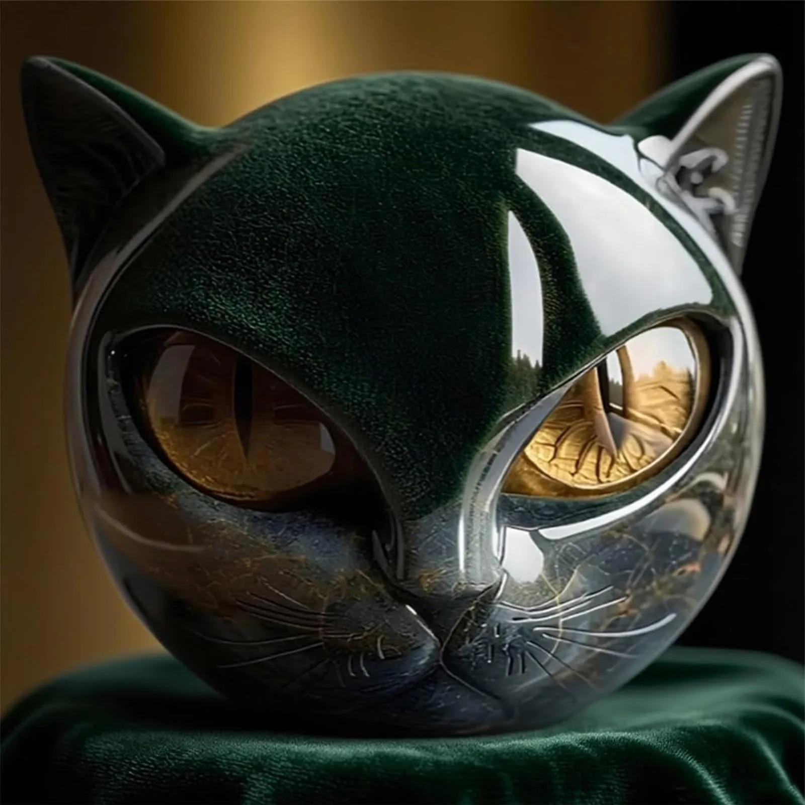 Декоративная каменная фигурка черного кота, смола, кошачья голова, целебный камень, мраморная текстура, кошачий камень, памятный подарок, декор для офисного стола, кошки