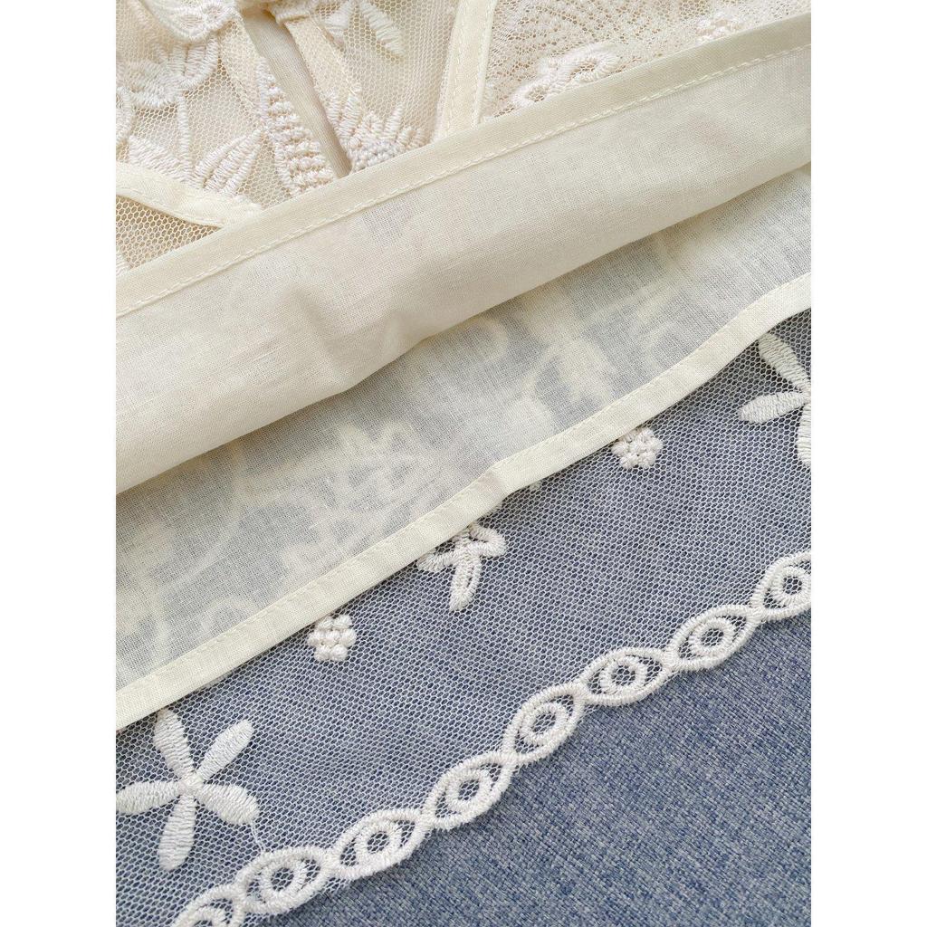 Off-White Romantic Retro Lace Flower Embroidered Mesh Shawl Top