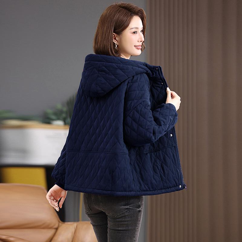 Damen Baumwolljacke in Übergröße - Herbst/Winter 2024, Casual, Leicht, Warm, Kurzer Mantel für Mütter mittleren Alters und ältere Mütter