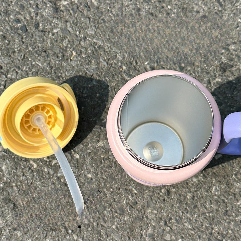 Dopamine Thermos Cup Stylish Stainless Double Drinking Cup Big Cap Girls Car Tea Straw Cup Durable Durable Useful