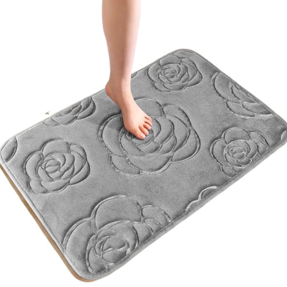 Machine Washable Rose Pattern Floor Mat Square Non-Slip Mat Coral Velvet Carpet  Bathroom