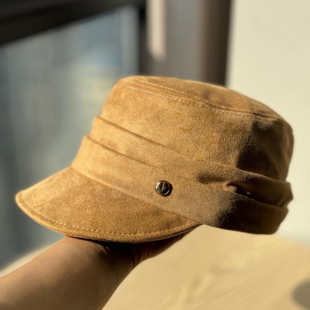 Korean-style suede vintage brown beret for women, autumn and winter suede flat-top equestrian cap, newsboy cap