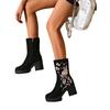 The New Style of Shoes Features Embroidered Suede High-heeled Mid-calf Boots and Women's Thick-heeled Skinny Boots