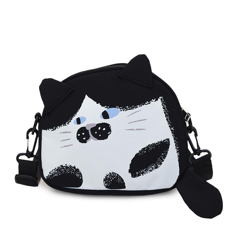 Cute Cat Mini Shoulder Bag With Cotton Material And Zipper Closure For Daily Use