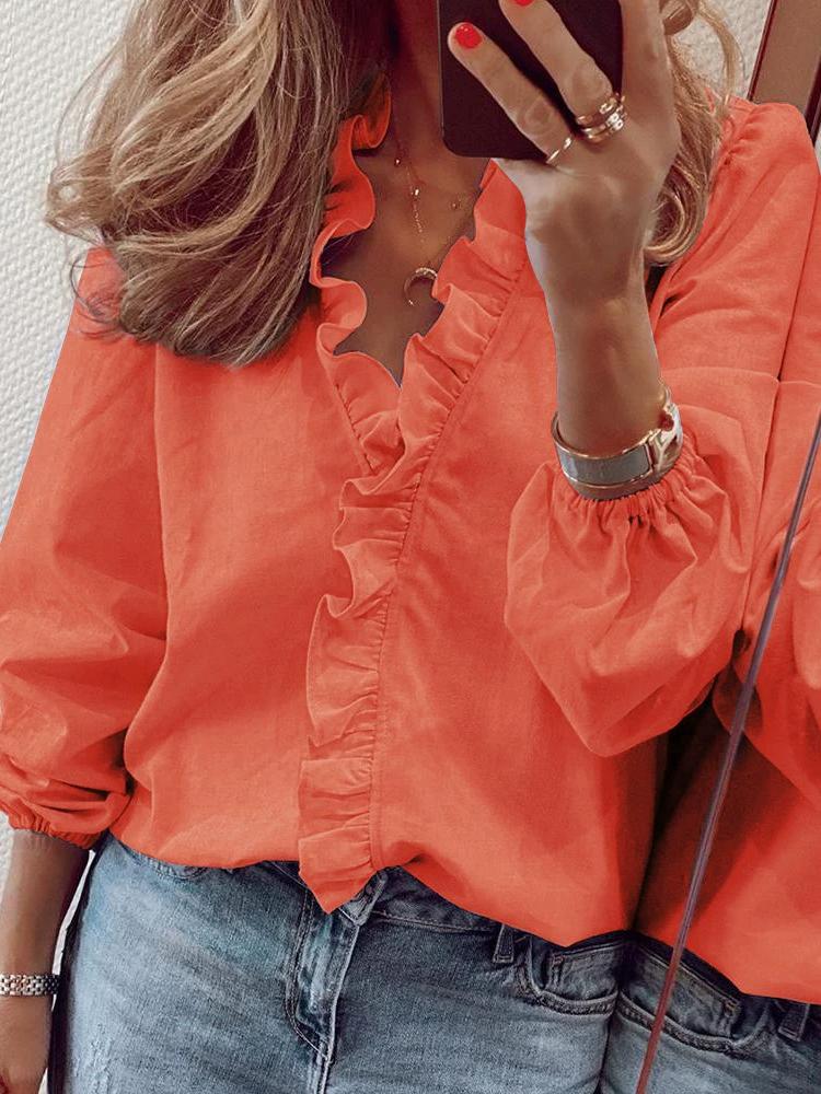 Spring/summer Long Sleeve Ruffled Shirt for Women