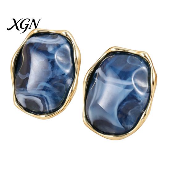 Gift for Her on Birthday 1 Pair Natural Healing Stone Stud Earrings Women, Gold Lightweight Daily Wear Plated Oval Resin Earrings, Faux Crystal