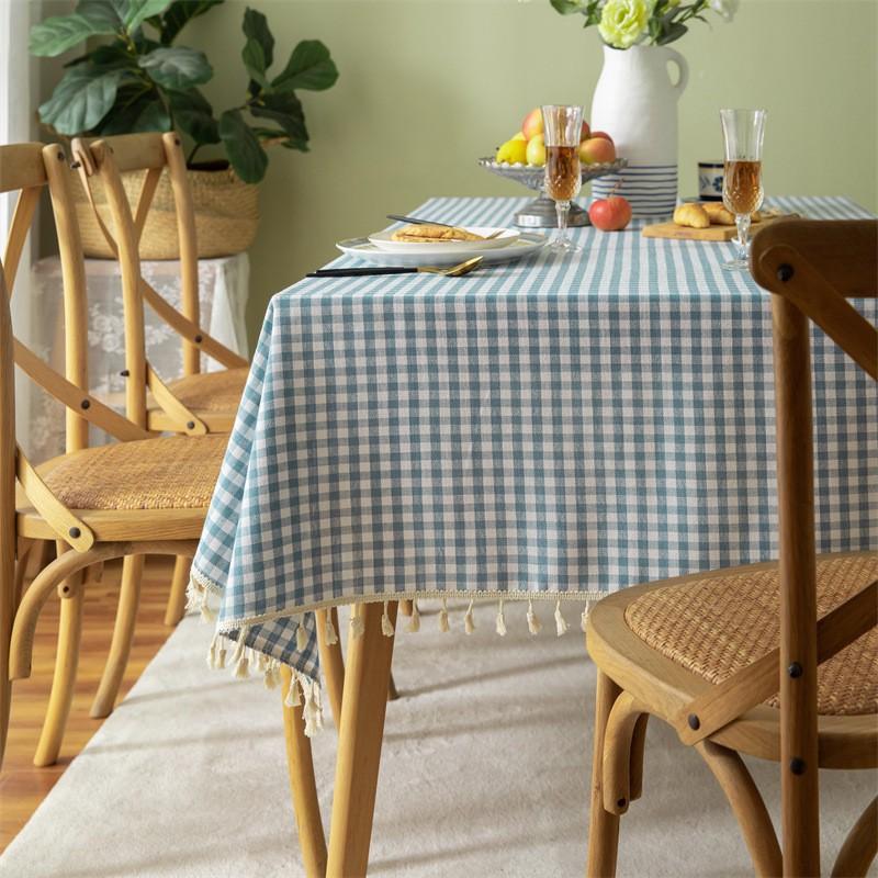 Linen Cotton Plaid Tablecloth With Tassel Trim Rectangular Dining Table Cover Nordic Minimalist Home Decor