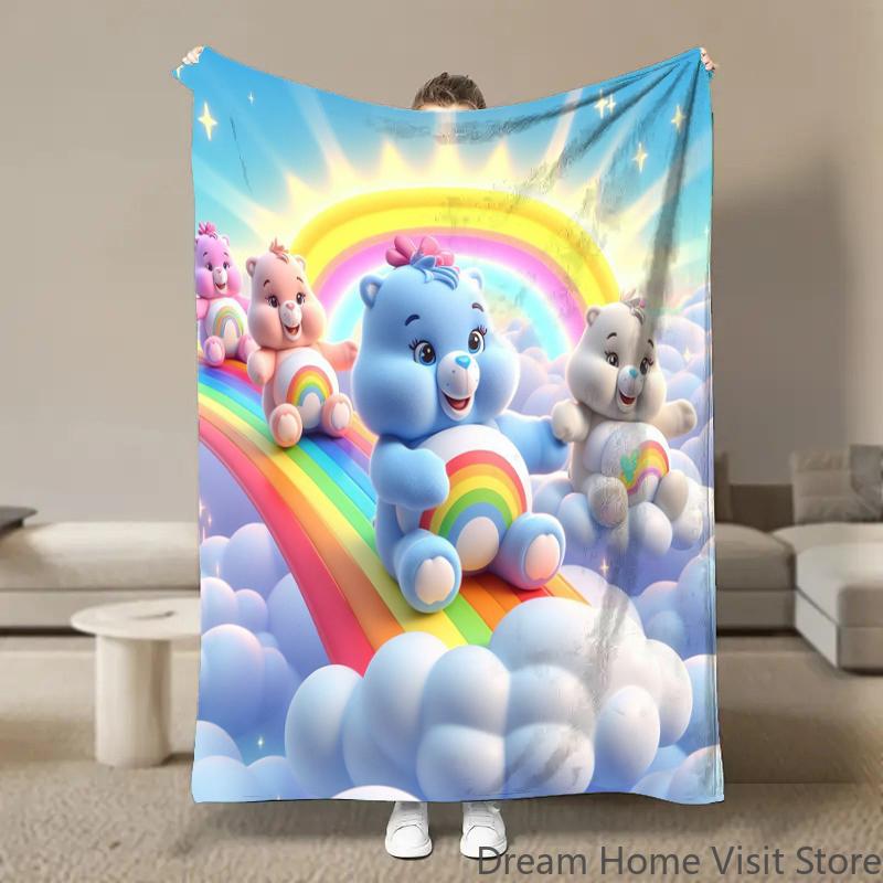 Cute Rainbow Bears Anime Flannel Blanket Pikachu Figures Home Sofa Lunch Break Blankets Children Student Blankets Nap Cover Kids