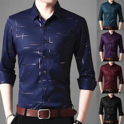 Turn Down Collar Stripes Men  Single-breasted Business Shirt