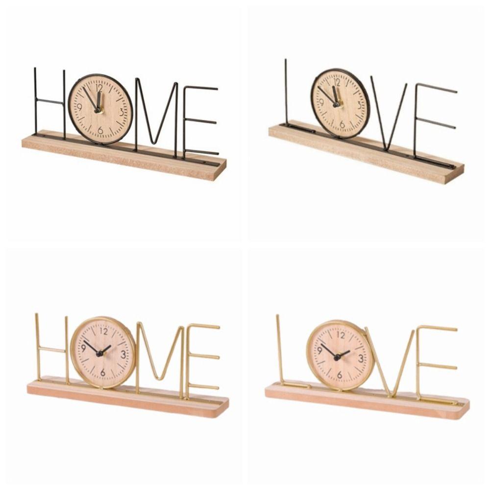 Minimalist Iron Craft Clock Creative Wood Retro Clock Simple European Desk Clock  Office Decor