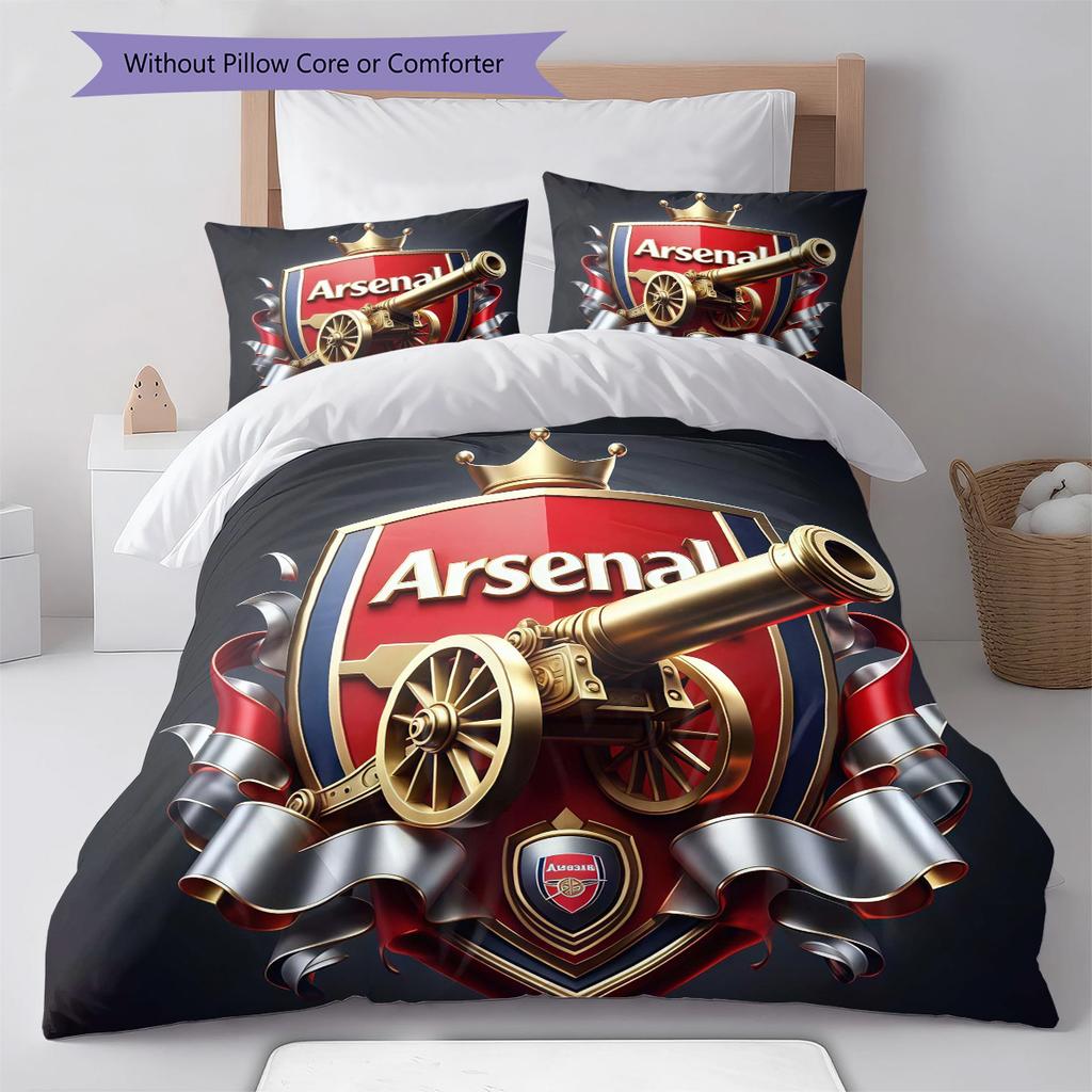 Logo The Gunners Zestaw pościeli z kołdrą Poszewka na kołdrę Poszewka na poduszkę Dekoracja domu Prezent urodzinowy (1 * poszwa na kołdrę + 2 * poszewki na poduszki, bez rdzenia)