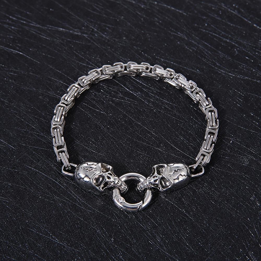 Retro Skull and Bell Emperor Chain Men's Bracelet - Punk Style, Handmade from Titanium Steel