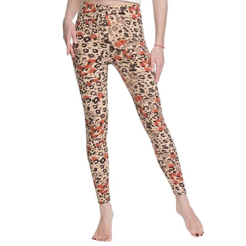 

[Sarah Rose] leopard hail pattern animal leopard Individualistic leggings spats skinny long pants ladies bottoms Soft stretch waist rubber tea beige