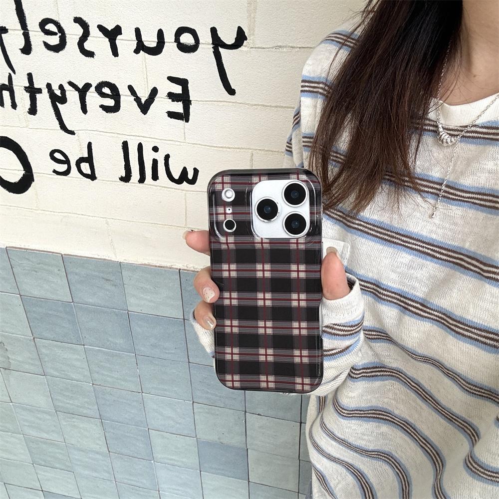 Korean INS Stylish Plaid Phone Case for iPhone 15 14 Pro Max 13 17 16 Pro Fundas Silicone Shock Anti-fall Cute Protective Cover