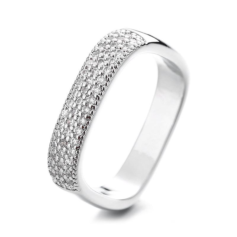 

2026 Fashion Micro-inlaid Square Ring Light Luxury Design Exquisite Ring Korean Temperament High Sense no. 6 серебряный