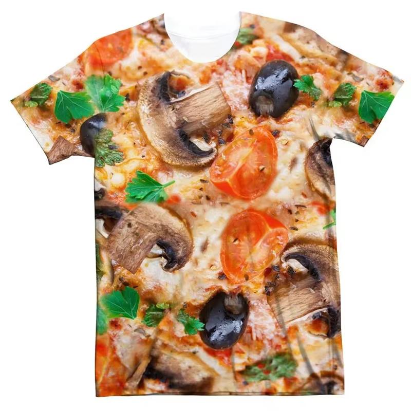 3D Print Funny Fried Chicken T-Shirts Pizza Food Graphic Men's Short Sleeve