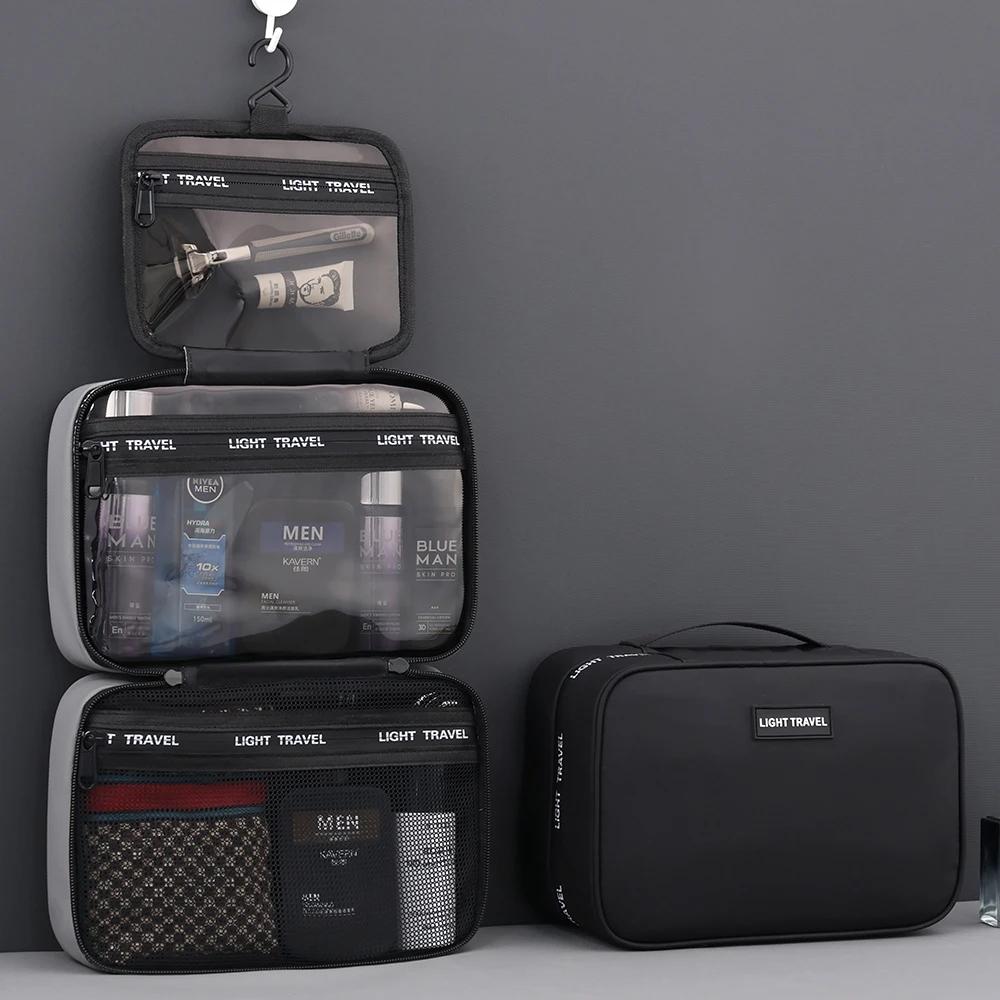 Herren faltbare Kulturtasche Reise Business Schichtweise Mehrere Taschen Kosmetik Make-up Etuis Männlich Hängend Aufbewahrung Organizer Kulturtasche