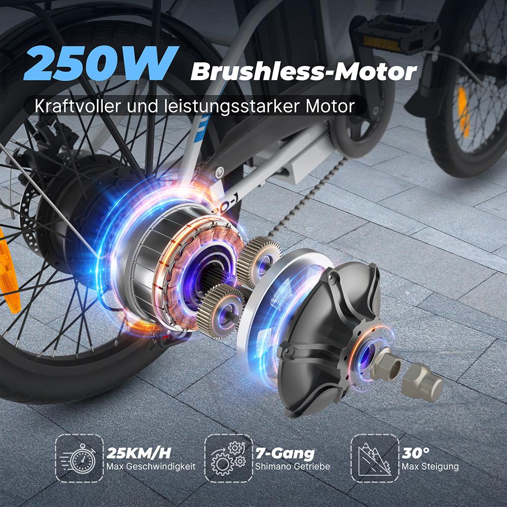 Electric Bike Foldable VARUN C20 20" 250W Motor City Ebike 48V 7.8AH Top Speed 25Km/h 7 Speed LCD Display Load 150Kg White