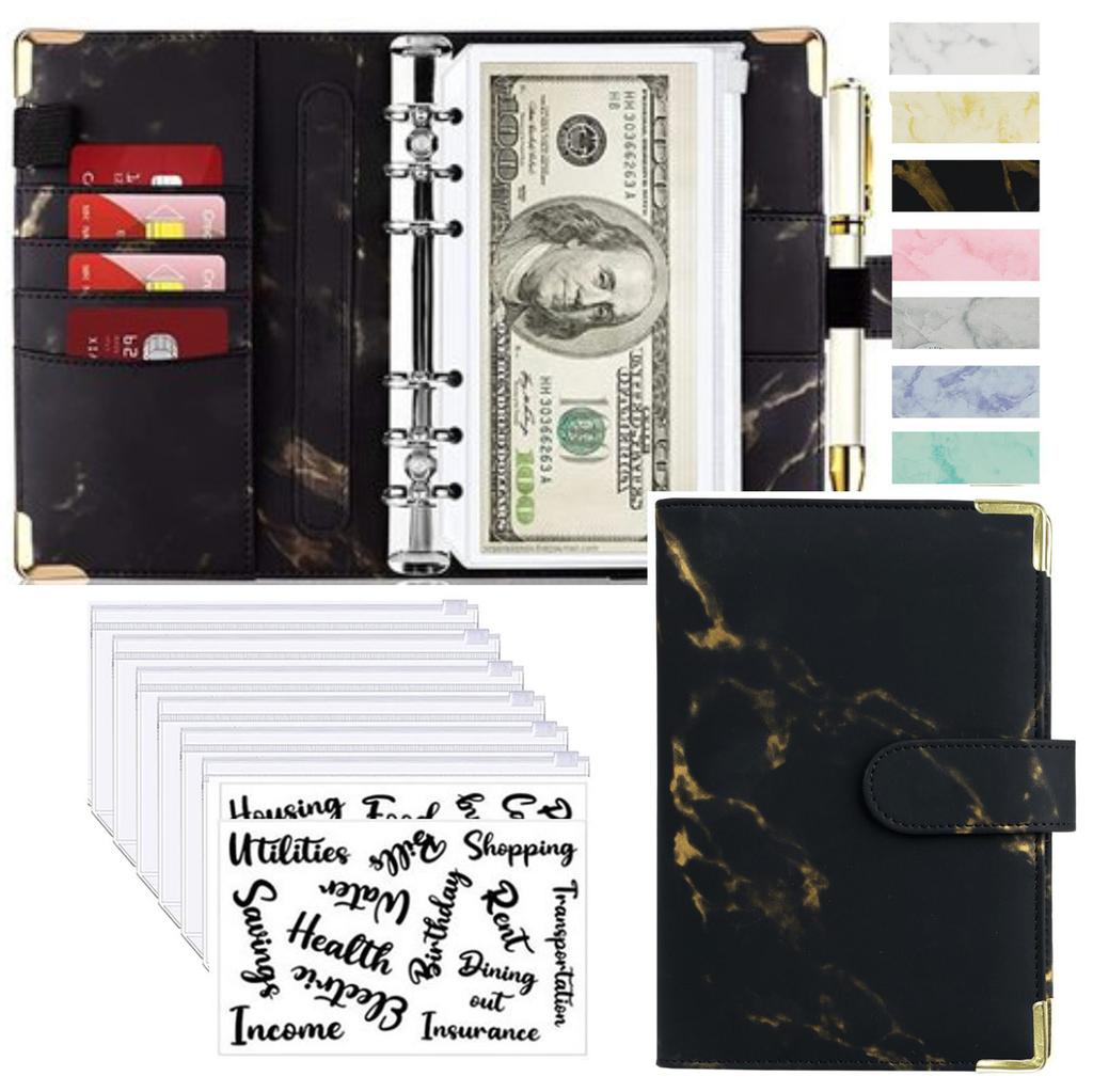 A6 Money Saving Organizer PU Leather Budget Binder Marble Notebook Budgets Planner  Envelope Office School Supplies