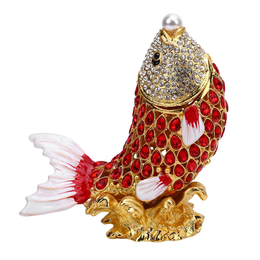 Fish Trinket Box Zinc Alloy Rhinestone Decorative Multifunctional Fish Shape Earrings Jewelry Organizer