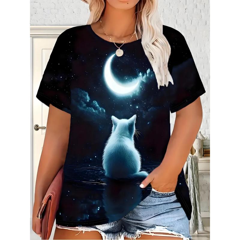 Fashion Women's Crew Neck Short Sleeve 3D Casual Color Printing Casual Short Sleeve Crew Neck T-Shirt