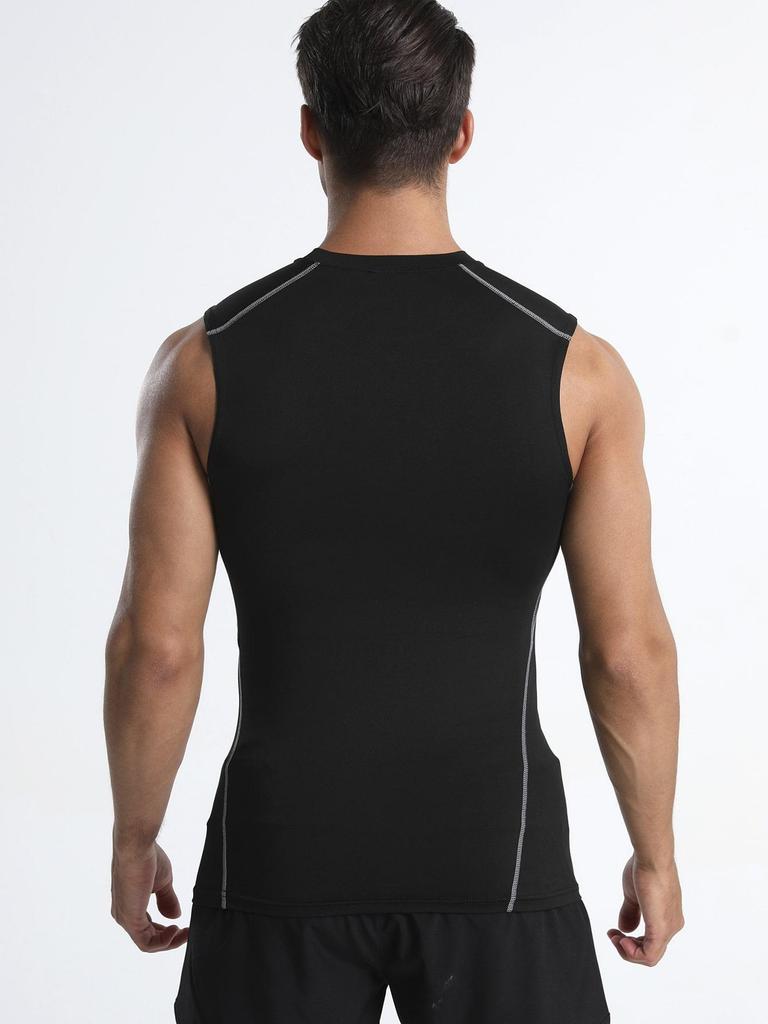Men's compression vest, high elasticity round neck sweat absorbing quick drying sleeveless T-shirt, suitable for men's fitness training