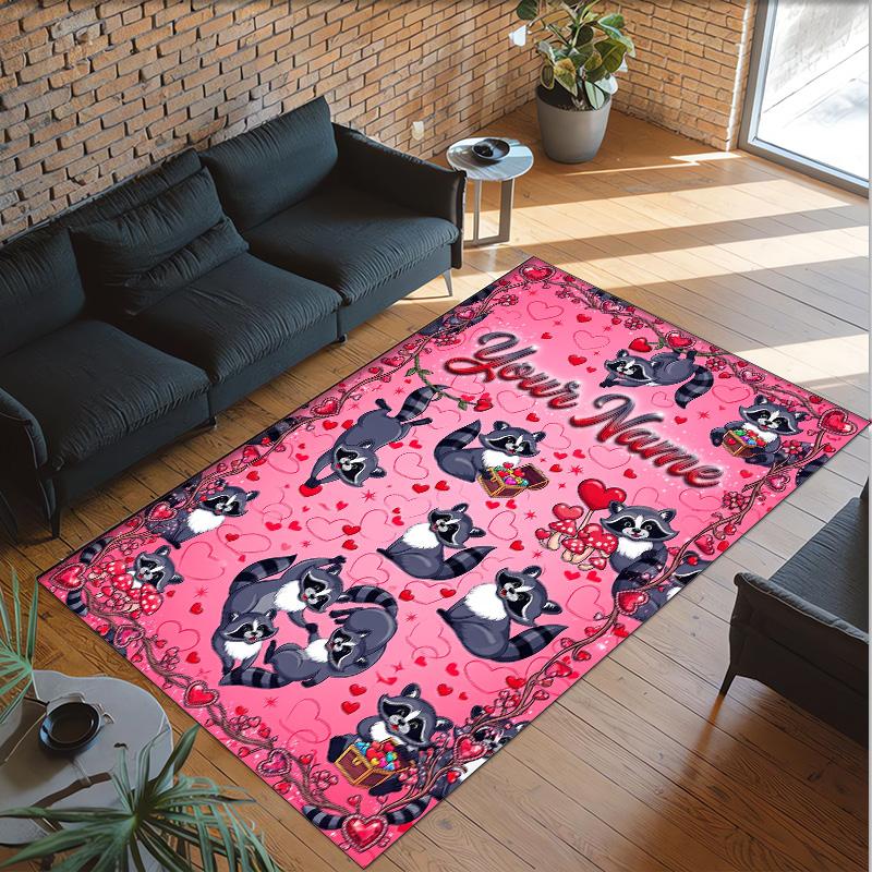 Hearts Theme Crystal Velvet Floor Rug Personalized Custom Name Text Warm Carpet Home Decoration