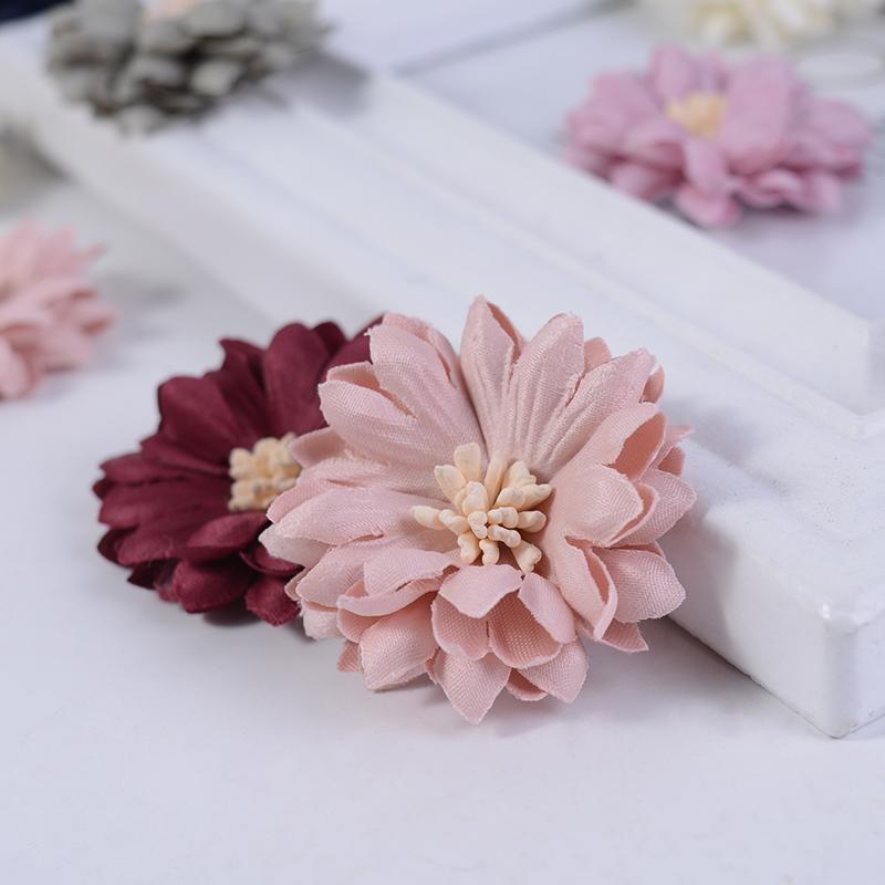 10PcsChrysanthemum Artificial Flowers Head Silk 4cm Fabric Flower For Wedding Decoration DIY Brooches Handmade Craft Accessories