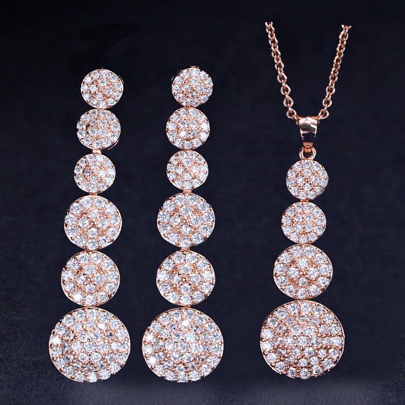 

Micro-Inlaid Zircon Full Of Diamonds And Water Droplets, Two-Piece Set Real Gold Electroplated Color-Preserving Earrings, Necklace, Pendant, Small Set