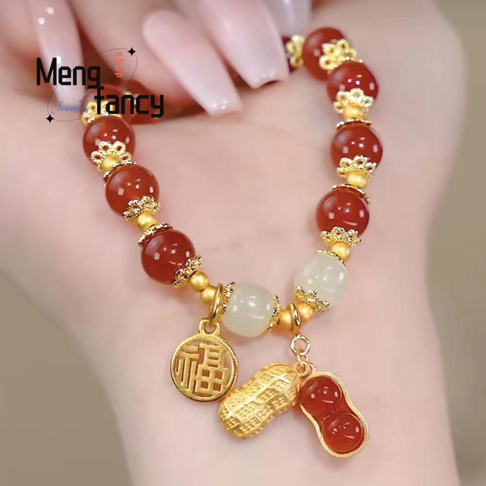 Natural Hetian Jade Ins Niche Design Peanut Bracelet Popular Elegant Fashion Jewelry Sexy Young Girls Best Selling Holiday Gifts