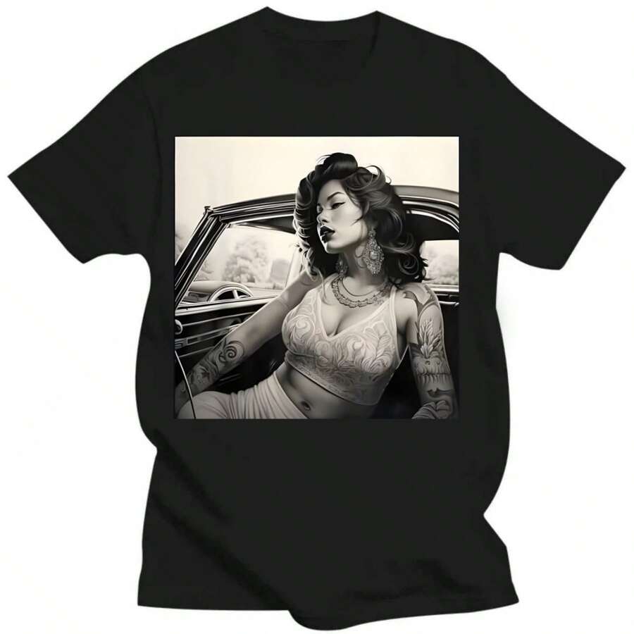 Chicana Style Mexican Art PinUp TShirt for Women S