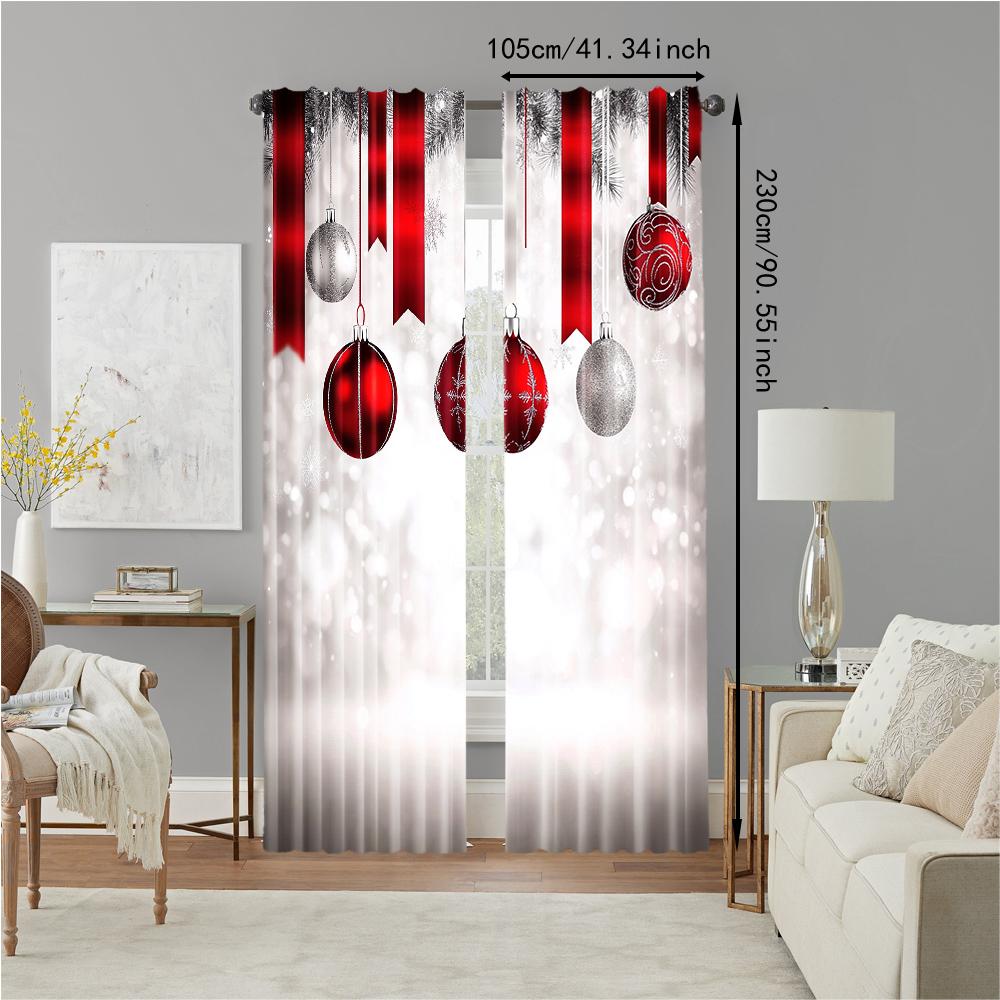 2Pcs Christmas Theme Window Curtain Digital Printed Window Drape For Festive Home Decor Rod Pocket Design For Easy