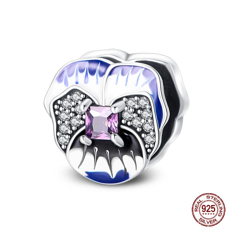 100% Copper Butterfly Flower Blue Zircon Charms Beads Fit Qikaola Original Bracelets Exquisite Diy Jewelry Gift