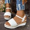 Mode Damen Schuhe Weiß Gewebte Riemen Keilsandaletten Damen Sommer Übergröße Plateau Gladiator Sandalen Frau Knöchelschnalle Strand Sandalen