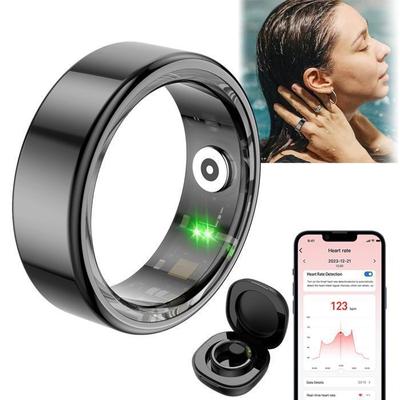Smarter Ring für Herren und Damen, Intelligenter Bluetooth-Ring für Schlaf/Herzfrequenz/SpO2, Wasserdicht, Android/iOS, Größe 8, Schwarz
