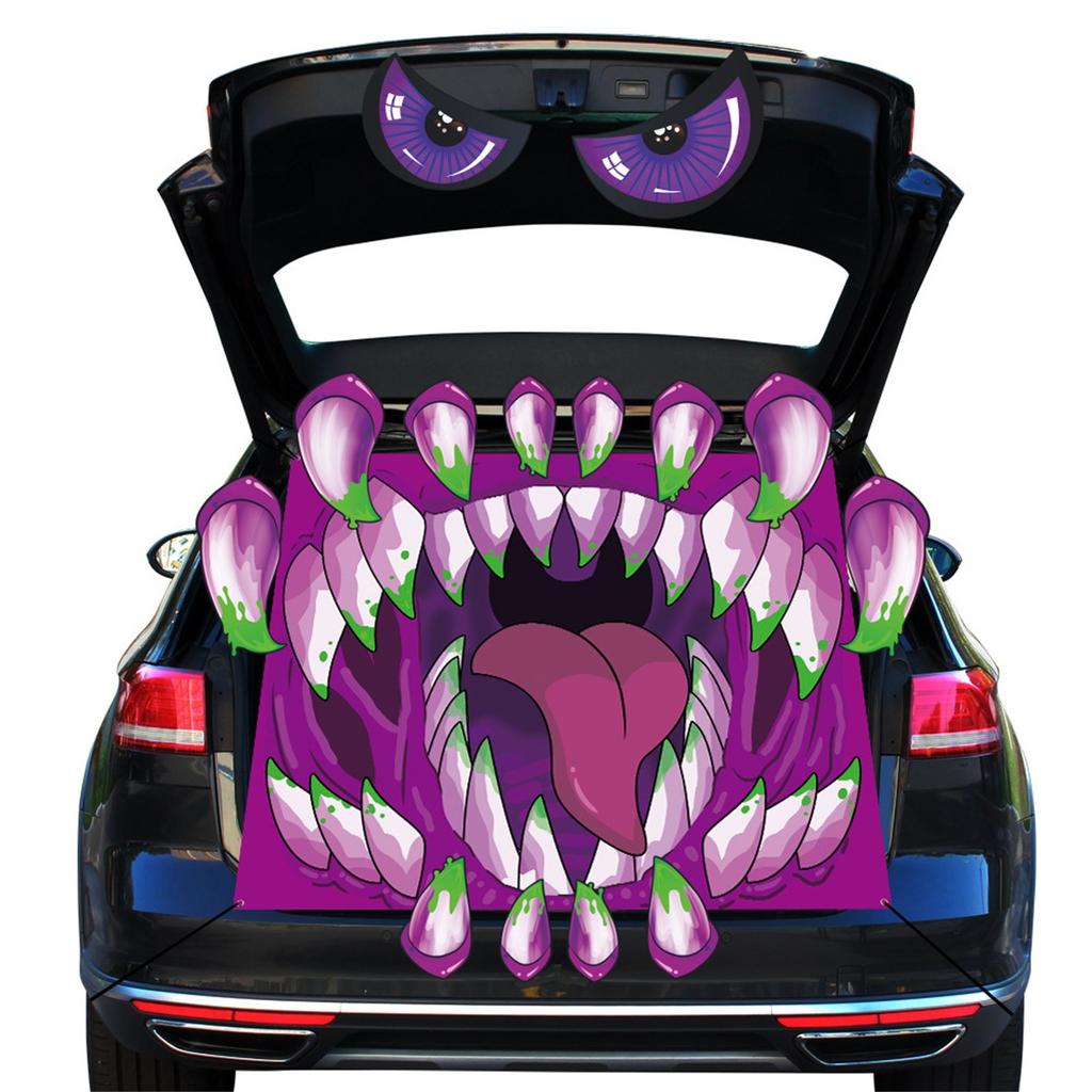 Dekorační sada - Halloweenské dekorace na auto pro SUV, Strašidelná nálepka s obličejem čarodějnice, Dekorace na auto pro venkovní garážový vchod, dveře, zeď, okno, strašidelný dům