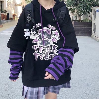 Felpe con Cappuccio Stampa Ragazza Anime Harajuku Hip Hop Streetwear Felpa Casual