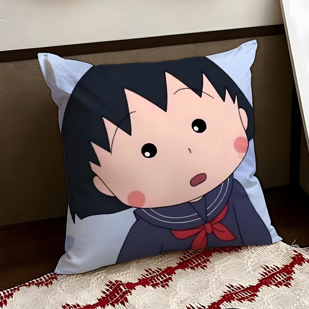 Cute anime CChibi MMaruko Chan Cushion Cover Reversible Soft Durable Pillow Cover Home  Car MultiScene Use for Daily Comfort