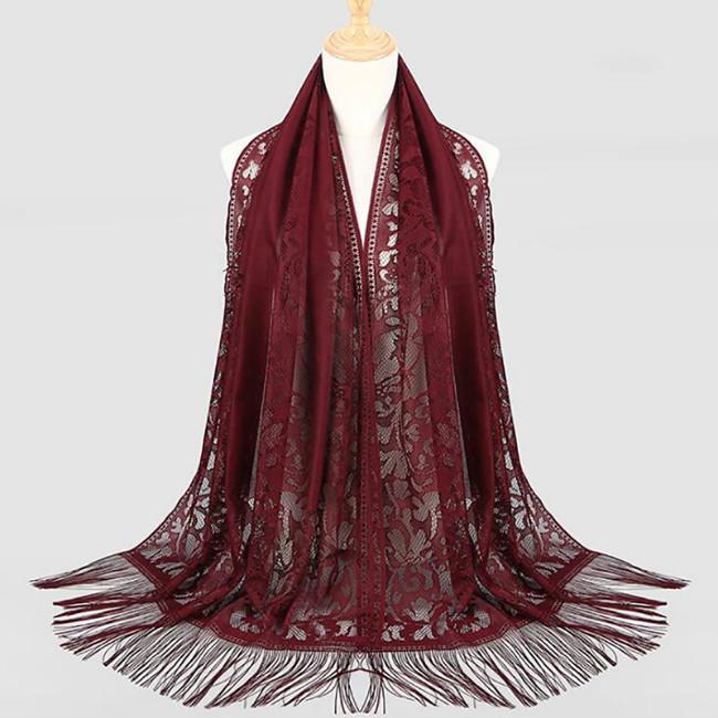 Fashion Accessories Lace Scarf Hollow out Tassels Scarf Veil Lace Shawls Scarf Women Muslim Hijab