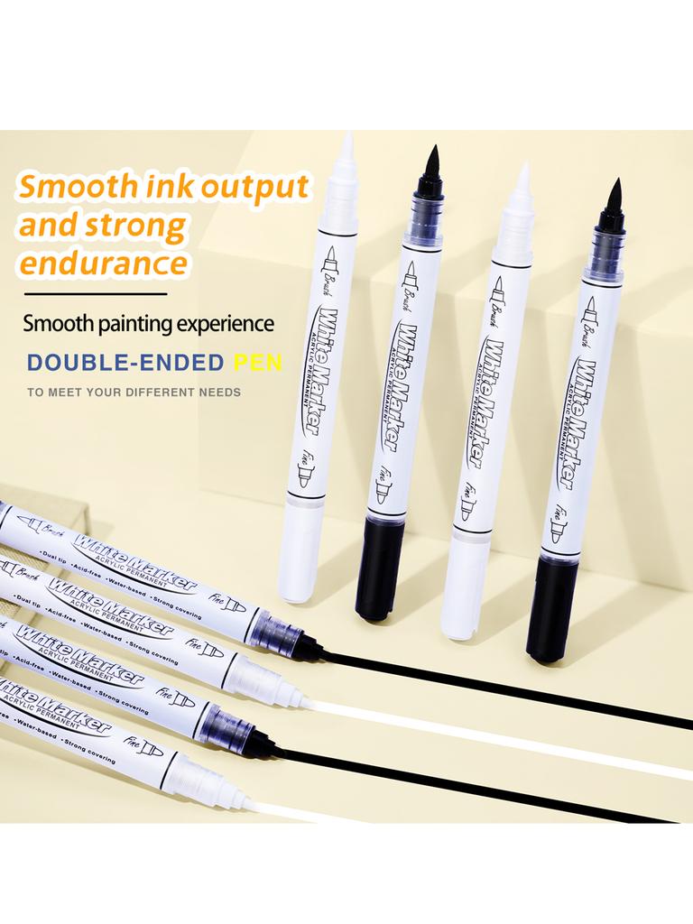 Black/White Large Capacity Dual Tip Permanent Acrylic Paint Pen for Art Supplies Fabric Paint, Markers for DIY Art Brush Pen Set